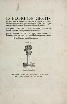 Appraisal: FLORUS Lucius Annaeus De Gestis Romanorum Libri Quatuor Basel apud