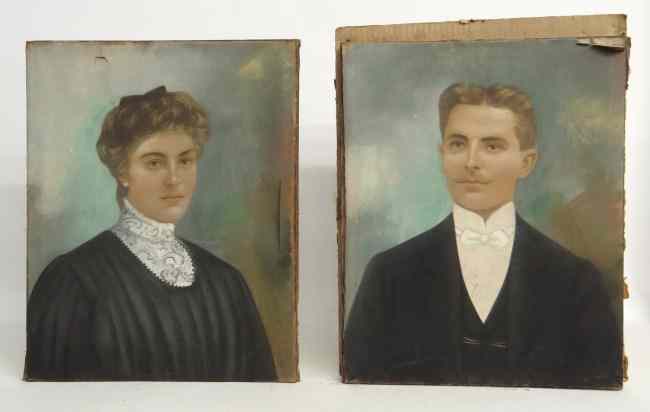 Appraisal: Pair th c pastel portraits Unframed '' x '' each