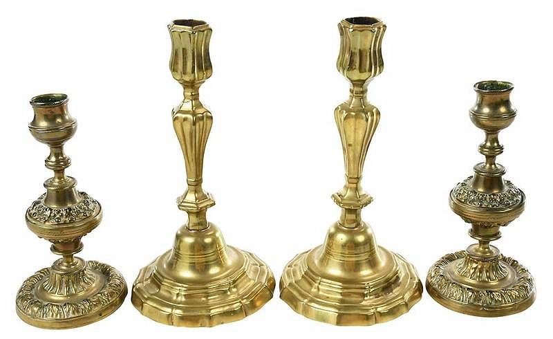 Appraisal: Two Pairs of Brass Candlesticks British Continental possibly th th