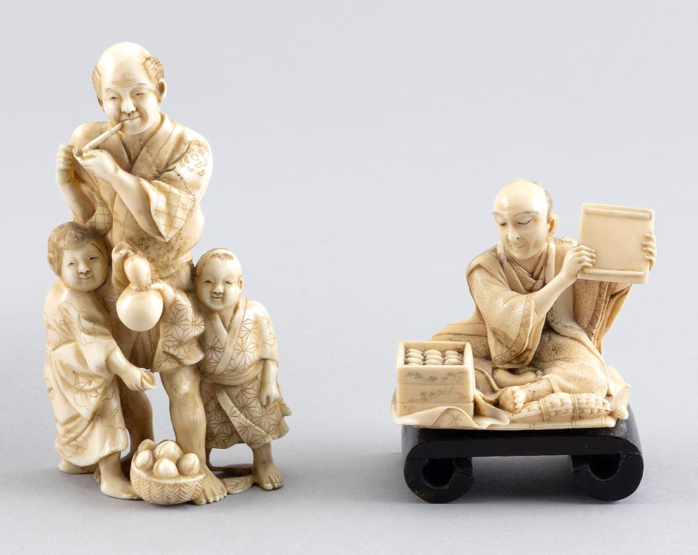 Appraisal: TWO JAPANESE IVORY FIGURE GROUPS LATE TH CENTURYTWO JAPANESE IVORY