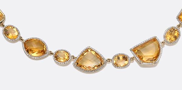 Appraisal: A citrine diamond and eighteen karat gold necklace designed as