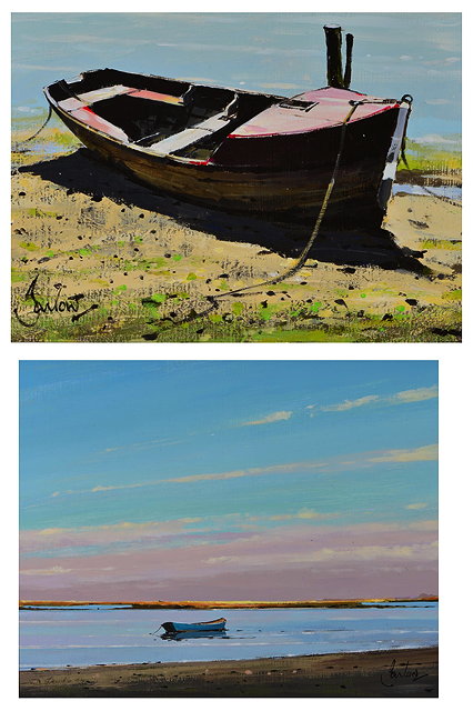 Appraisal: JEREMY BARLOW CONTEMPORARY 'Old Boat Walberswick' signed oils on board