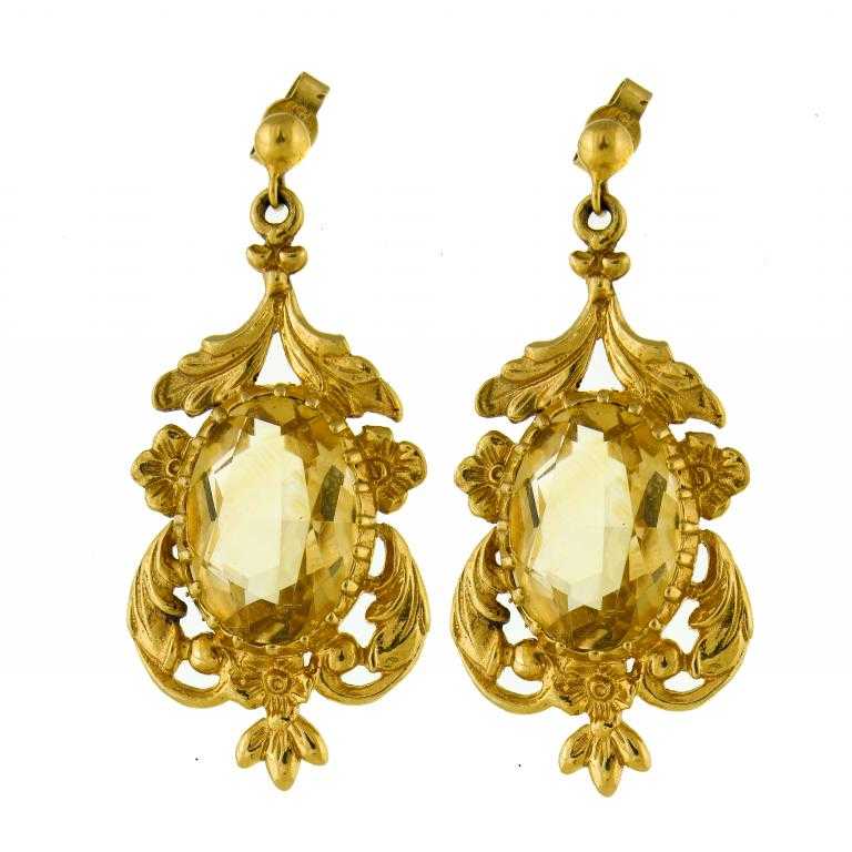 Appraisal: A PAIR OF CITRINE EARRINGS of Victorian design in ct