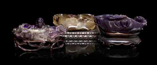 Appraisal: A Group of Three Hardstone Brushwashers two amethyst examples in