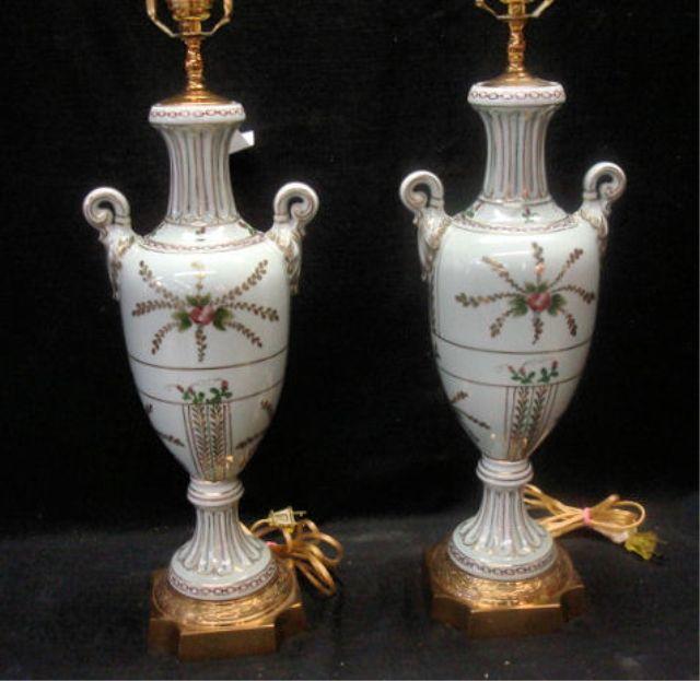 Appraisal: Pair of Porcelain Urn Form Lamps From a Greenwich CT