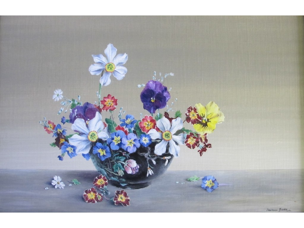 Appraisal: LAURENCE BIDDLE - MIXED FLOWERS IN A BOWL Oil on