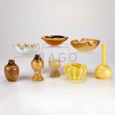 Appraisal: MURANO Eight pieces Italy bud vase biomorphic bowl cased bubble