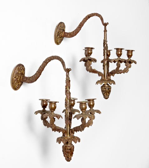 Appraisal: Pair of English Gilt-Brass Five-Light Pendant Candelabra third quarter th