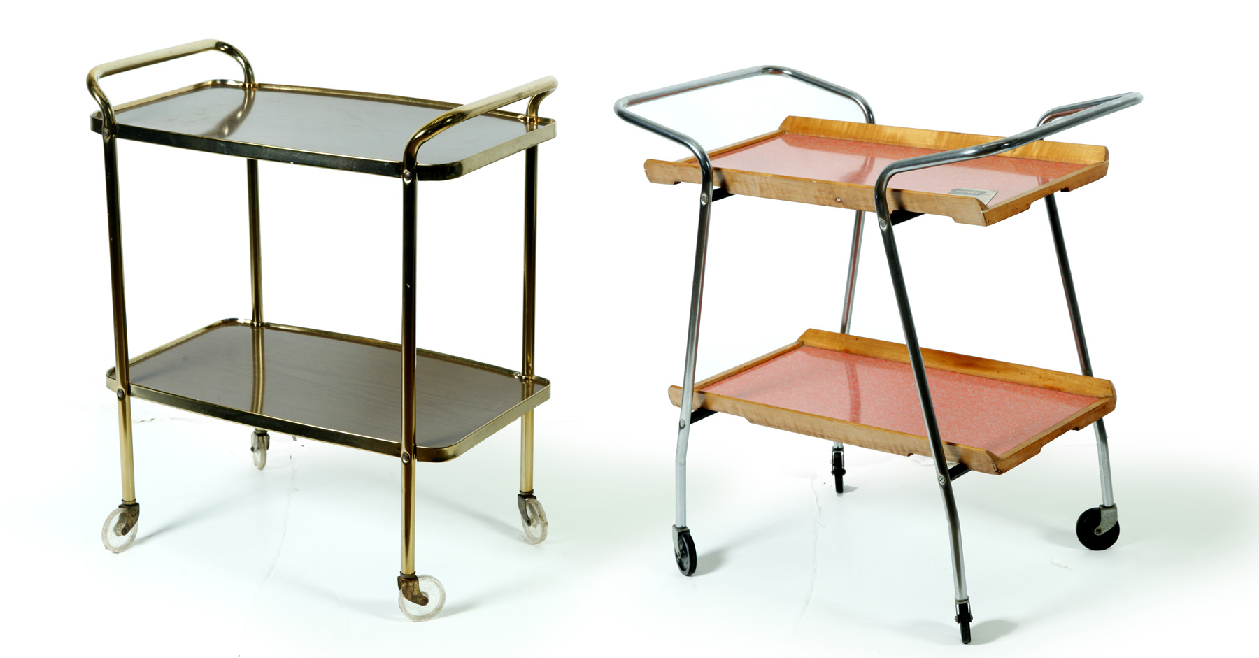 Appraisal: TWO AMERICAN WHEELED TEA CARTS Mid th century mixed materials