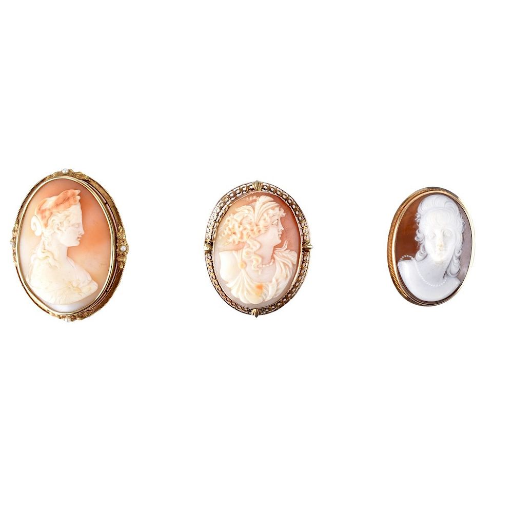 Appraisal: Three Antique Cameo Brooches Three Antique Carved Shell Cameo and