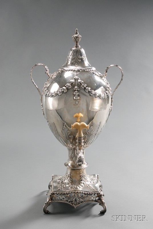 Appraisal: George III Silver Tea Urn London Charles Wright maker egg-shaped