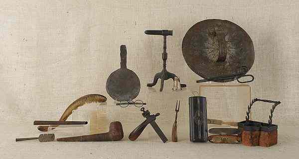 Appraisal: Group of miscellaneous metalware th c to include a marking