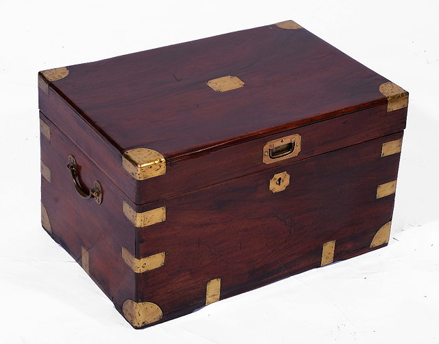 Appraisal: A TH CENTURY COLONIAL TEAK AND CAMPHORWOOD SMALL TRUNK brass