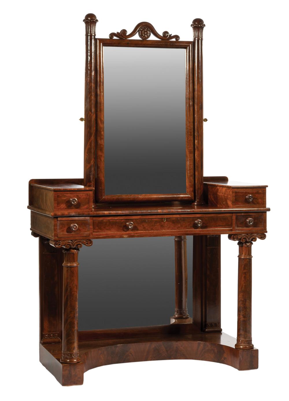 Appraisal: American Classical Mahogany Dressing Table c mirror with rosette crest