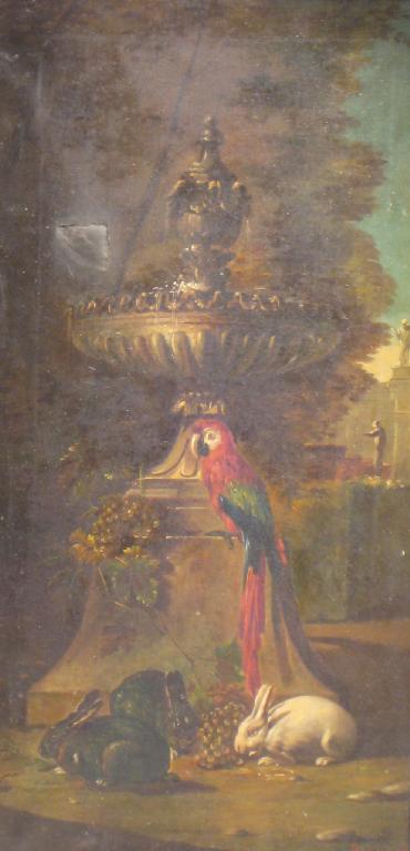 Appraisal: GIOVANNI BONOMI Parrots and Rabbits by an ornamental Fountain a