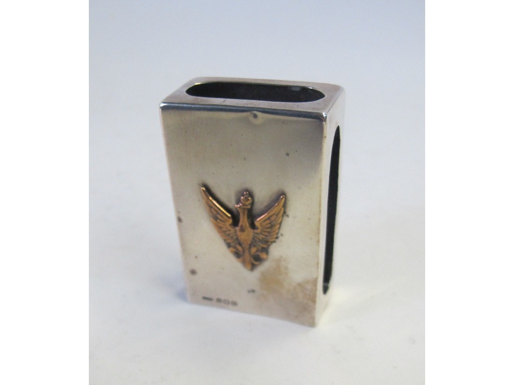 Appraisal: Silver matchbox holder with gilt metal bird crest Birmingham