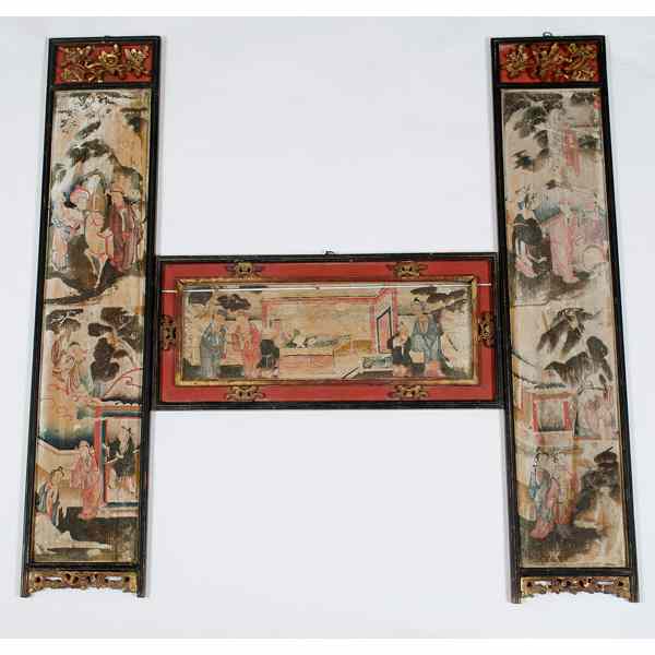 Appraisal: Chinese Painted Panels Chinese An assembled group of three painted