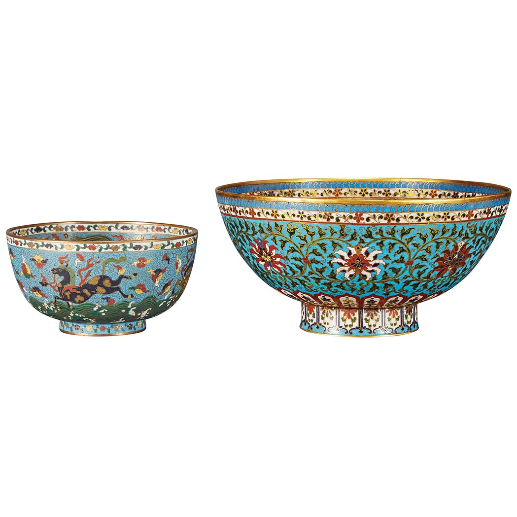 Appraisal: Two Chinese Cloisonne Bowls th Century The larger with deep