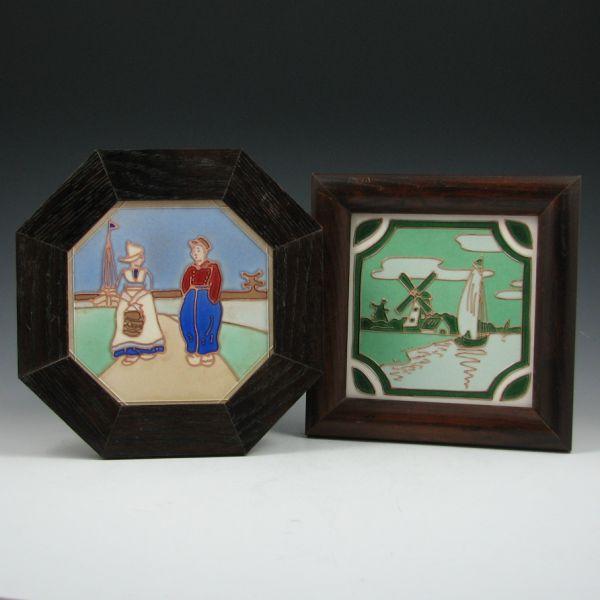 Appraisal: Two framed tiles with Dutch scenes including a Matawan octagonal