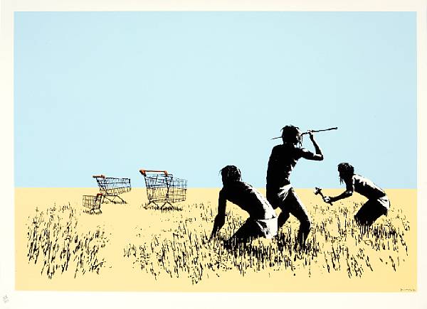 Appraisal: Banksy British born Trolleys Screenprint in colors on Arches paper