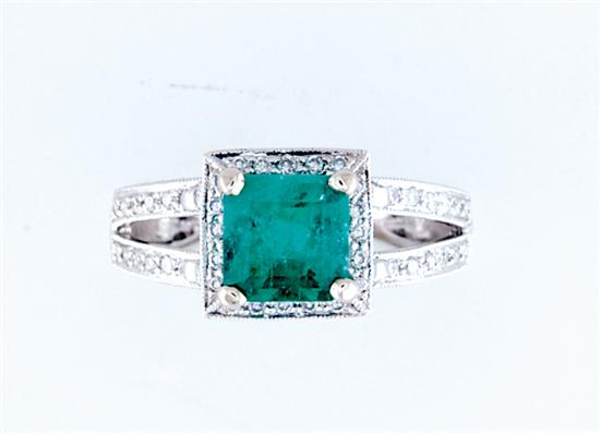 Appraisal: Emerald and diamond ring square-cut emerald ct surrounded by small