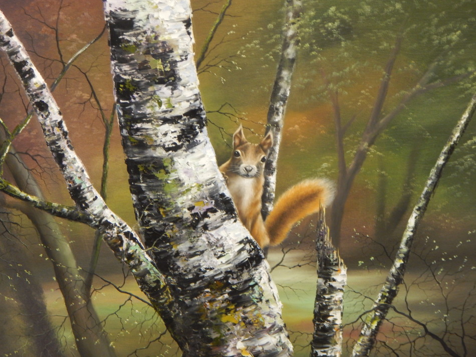 Appraisal: David Waller thC Squirrel in the forest oil on canvas