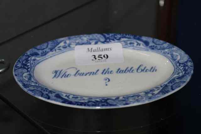 Appraisal: A SMALL SPODE OVAL DISH centrally inscribed 'Who Burnt the