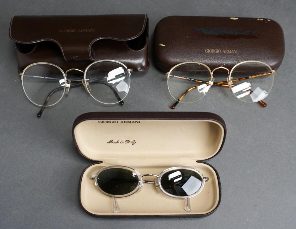 Appraisal: Three Pairs Giorgio Armani Eyeglass Frames