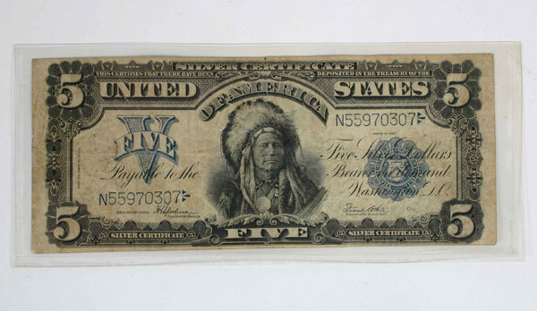 Appraisal: Large Bill Silver Certificate Indian Chief Oncpapa VG