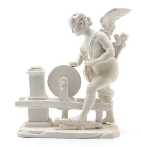 Appraisal: French Bisque Figure Sevres depicting cupid sharpening his arrows initialed