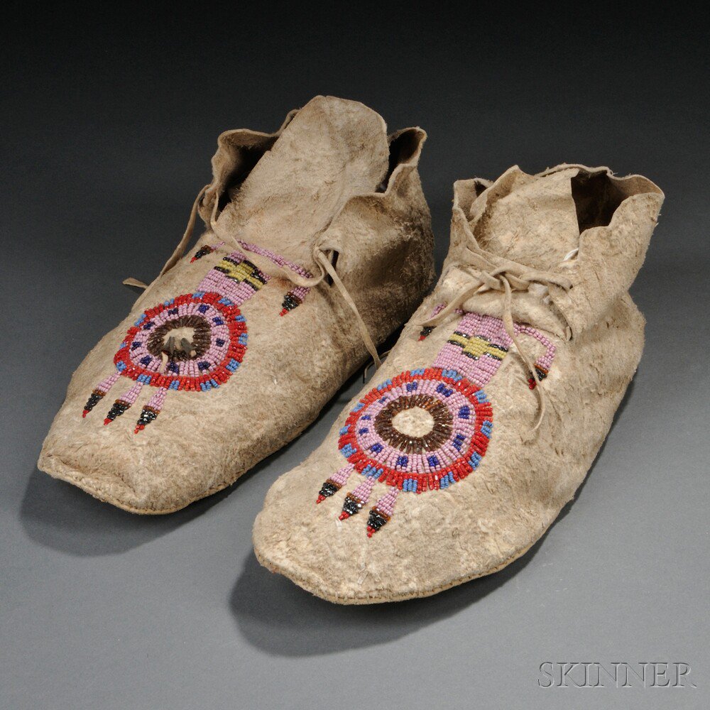 Appraisal: Pair of Cheyenne Beaded Hide Keyhole Moccasins c early th