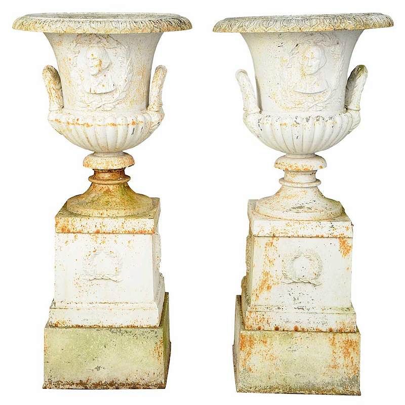 Appraisal: Pair George Washington Cast Iron Garden Urns early th century