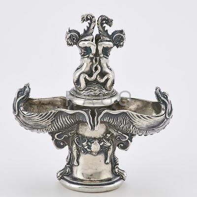 Appraisal: FIGURAL SILVER DOUBLE SALT CELLAR Designed as tapered column surmounted