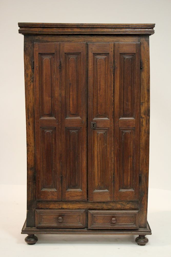 Appraisal: English Jacobean Style Cherry Walnut Cupboard Double hinged doors Selections