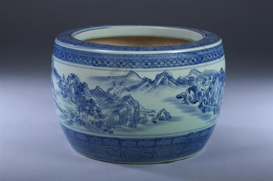 Appraisal: CHINESE BLUE AND WHITE PORCELAIN FISH BOWL - in diam