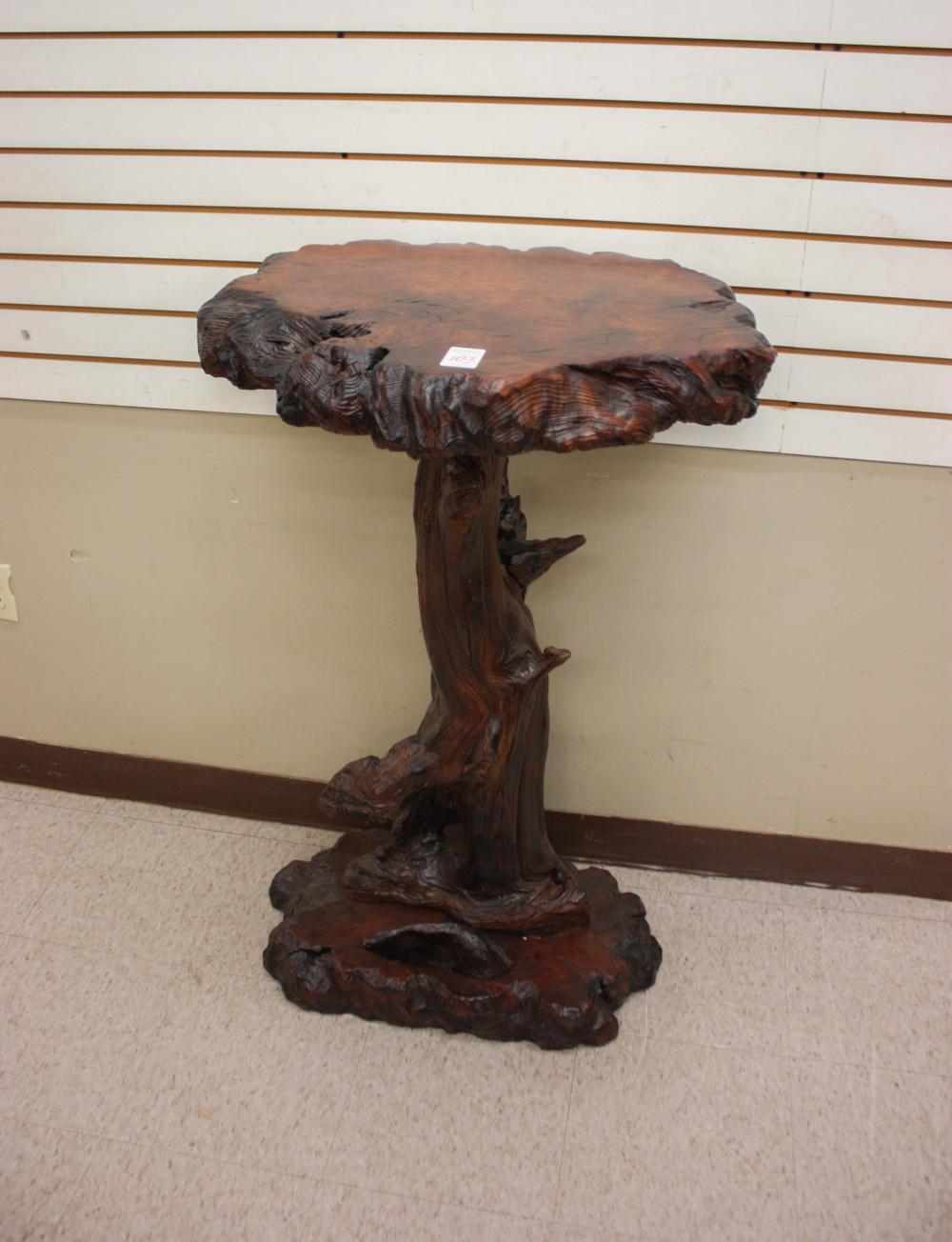 Appraisal: ARTISAN STUDIO REDWOOD BURL PEDESTAL TABLE high x wide x