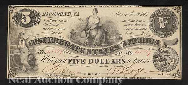 Appraisal: Confederate Currency T- September nd Commerce on a Cotton Bale