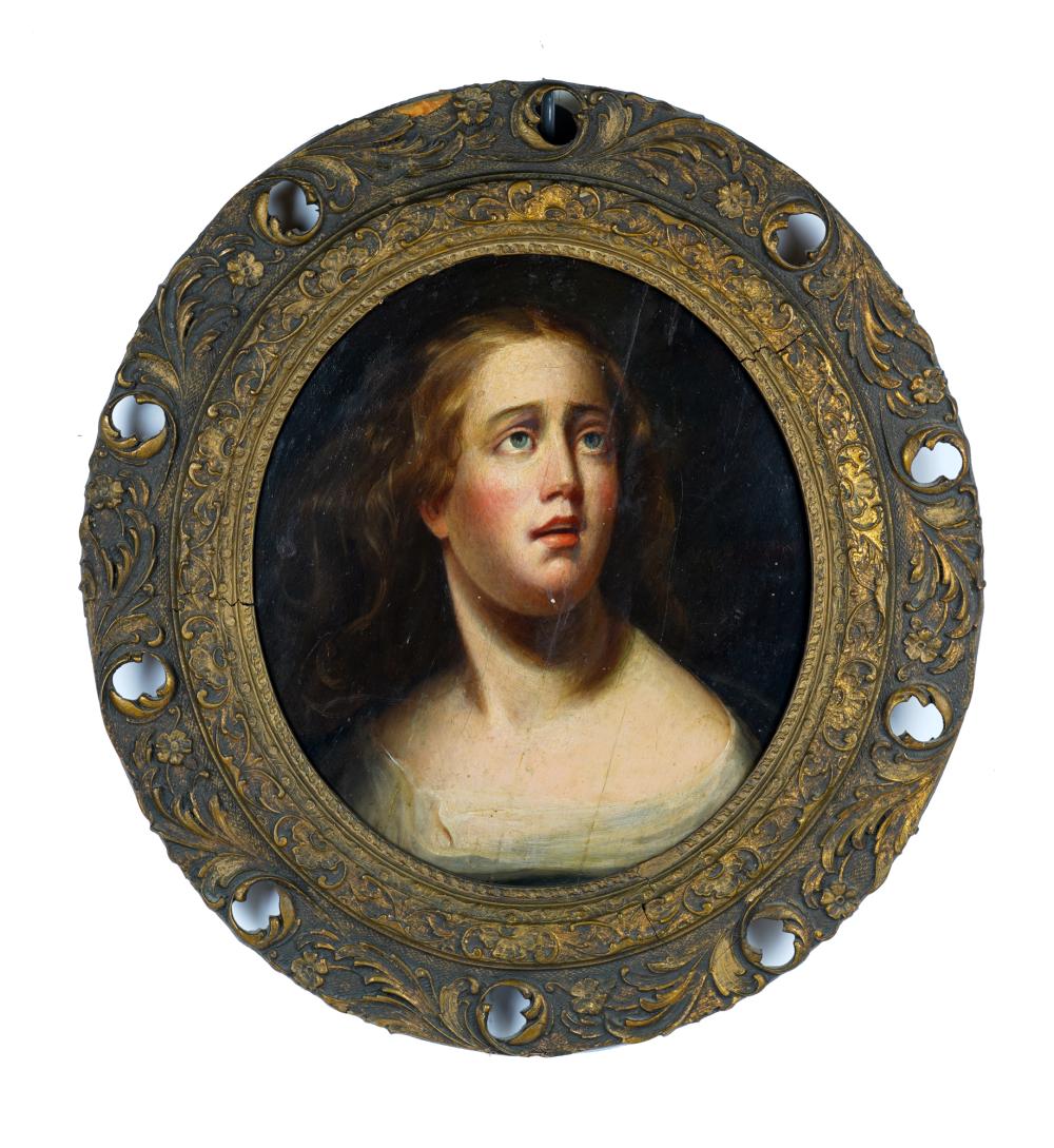 Appraisal: CONTINENTAL SCHOOL PORTRAIT OF A WOMAN oil on wood board