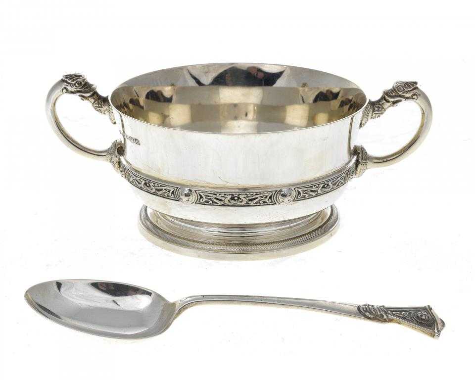 Appraisal: A GEORGE VI SILVER CHRISTENING BOWL AND A SPOON in