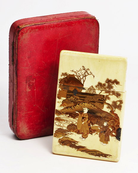 Appraisal: A JAPANESE MEIJI PERIOD IVORY CARD CASE with detailed maki-e