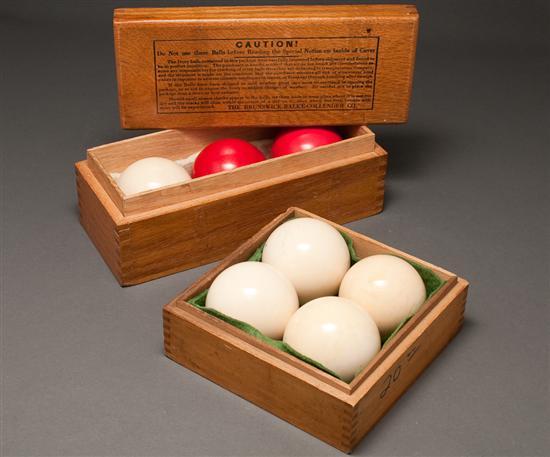 Appraisal: Seven painted ivory billiard balls and a smaller ball early