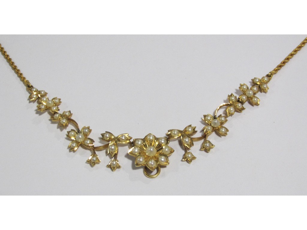 Appraisal: Edwardian gold seed pearl set necklace with a seed pearl