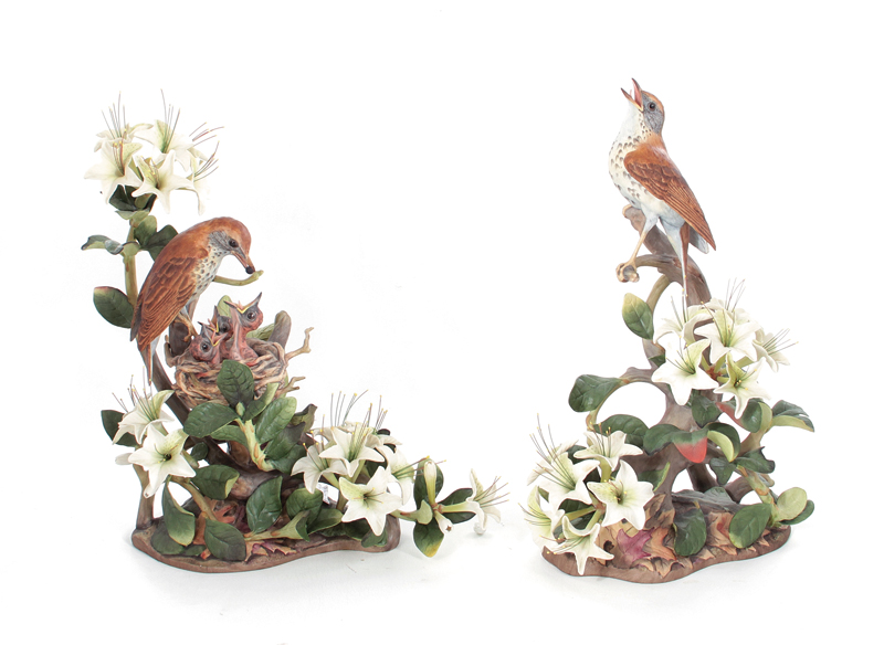 Appraisal: Pair Boehm Wood Thrushes No H pcs Provenance Dorothy Greene