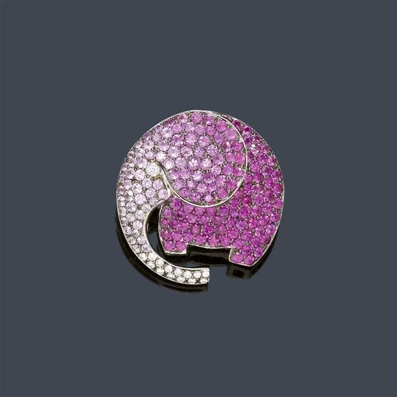 Appraisal: RUBY SAPPHIRE AND DIAMOND BROOCH PENDANT White gold Original brooch