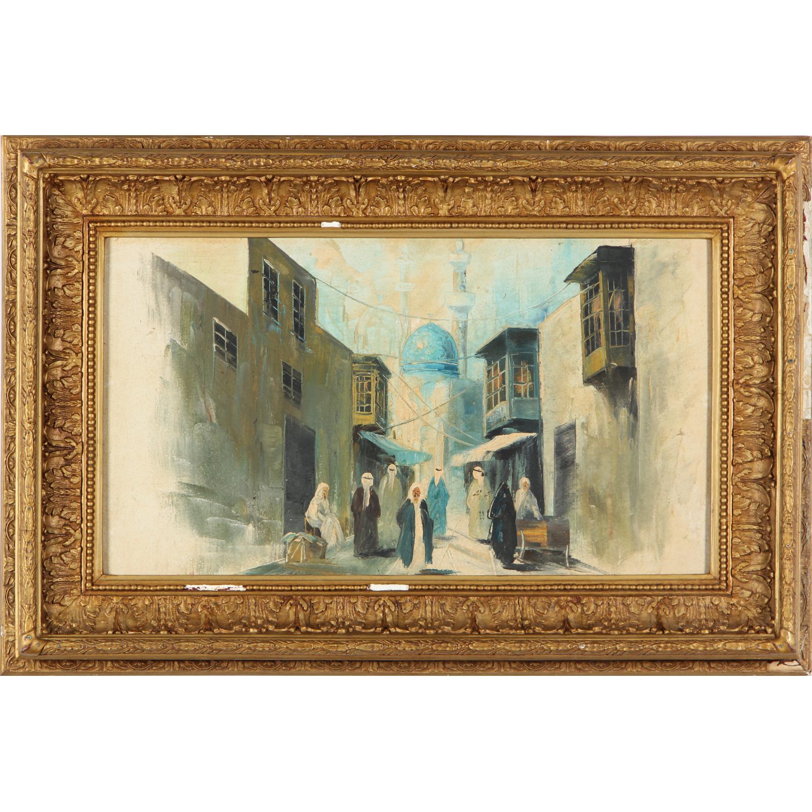 Appraisal: Modern Orientalist Street Scene oil on canvas th century no