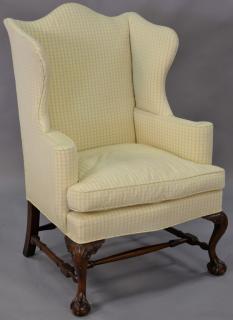 Appraisal: Custom Chippendale style mahogany ball and claw foot wing chair