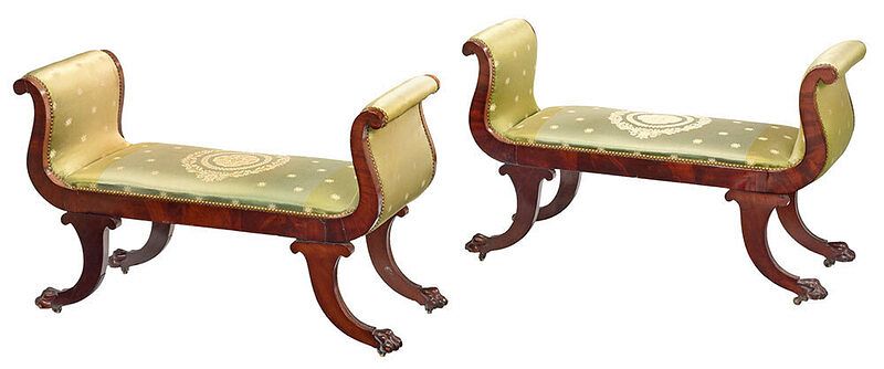 Appraisal: Pair Classical Figured Mahogany Window Benches New York circa each