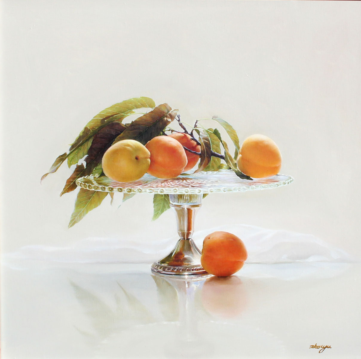 Appraisal: PHOTOREALIST QUALITY OIL CANVAS PAINTING OF FRUIT Peaches on a