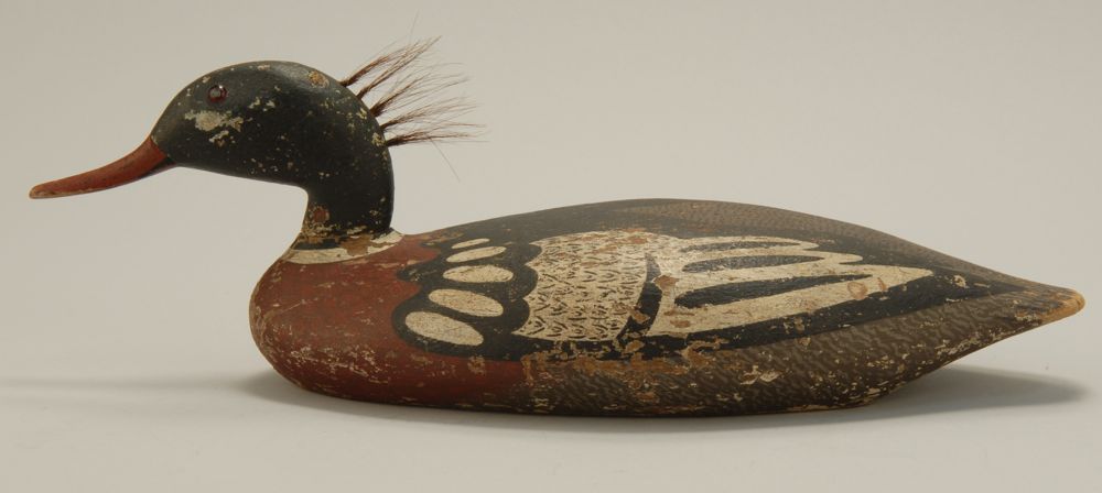 Appraisal: RED-BREASTED MERGANSER DRAKE DECOY From Martha's Vineyard Horsehair crest Glass