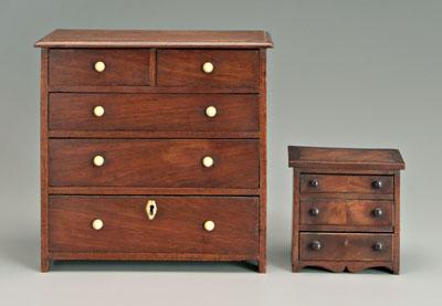 Appraisal: Two miniature British mahogany chests one with two-over-three drawers inlaid